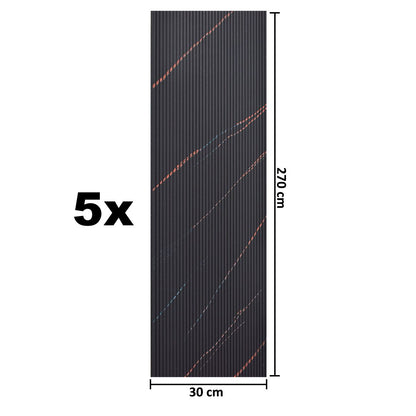 Set 5 panouri decorative, riflaj, polimer rigid, Naimeed D5464, 270x30x0.5cm, Negru