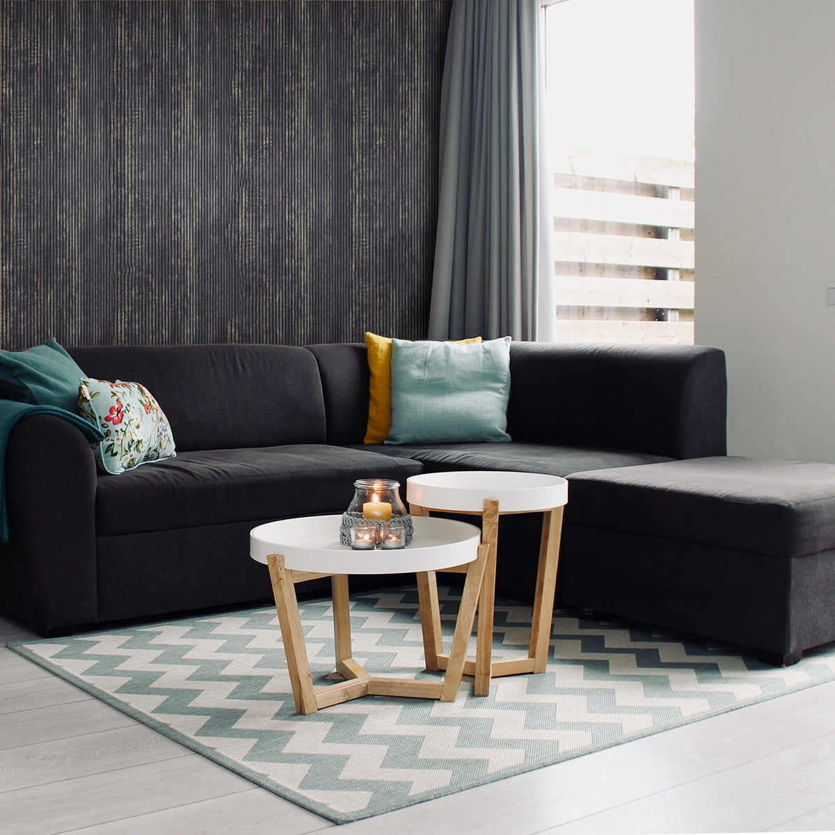 Set 5 panouri decorative, riflaj, polimer rigid, Naimeed D5468, 270x30x0.5cm, Negru