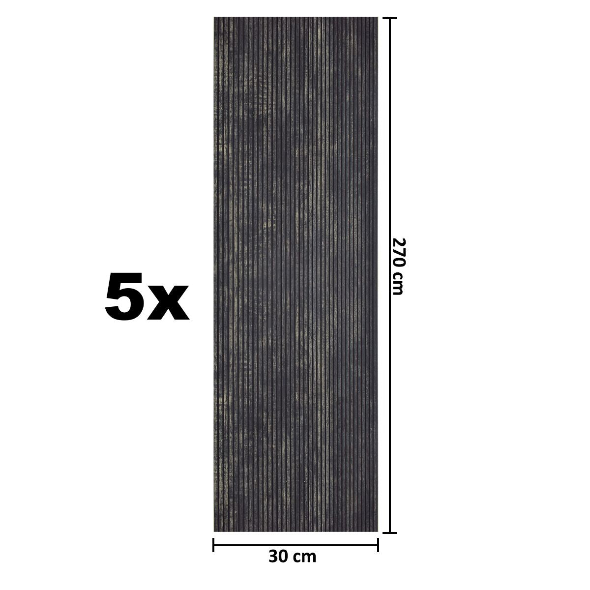 Set 5 panouri decorative, riflaj, polimer rigid, Naimeed D5468, 270x30x0.5cm, Negru