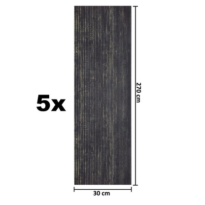 Set 5 panouri decorative, riflaj, polimer rigid, Naimeed D5468, 270x30x0.5cm, Negru