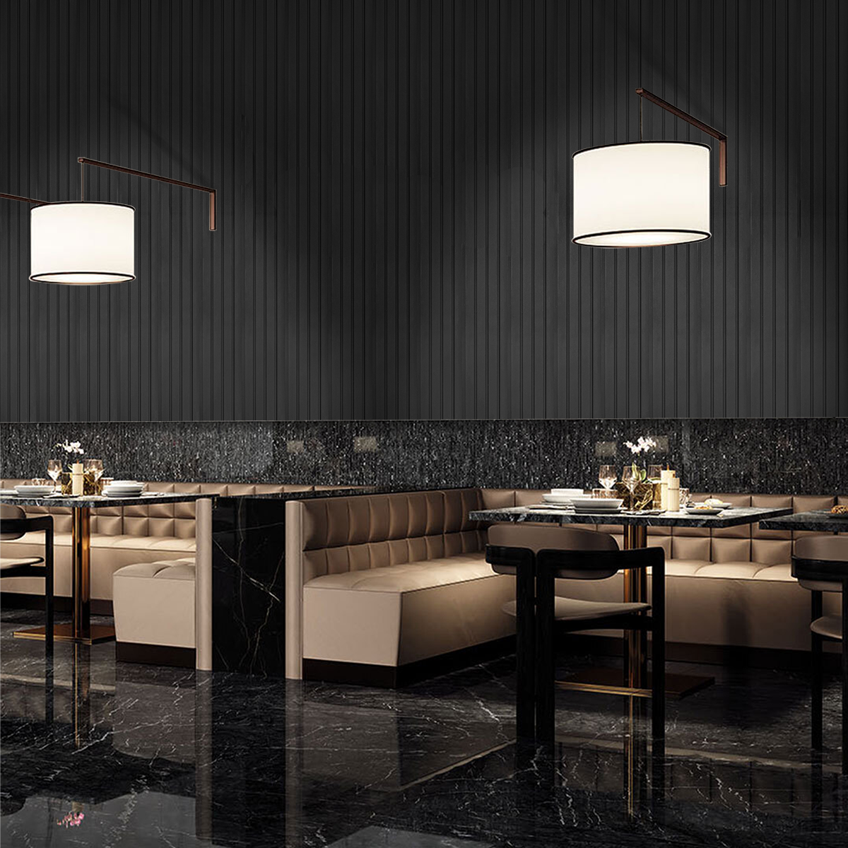 Set 5 panouri decorative, riflaj, polimer rigid, Naimeed D5470, 270x16x1cm, Negru