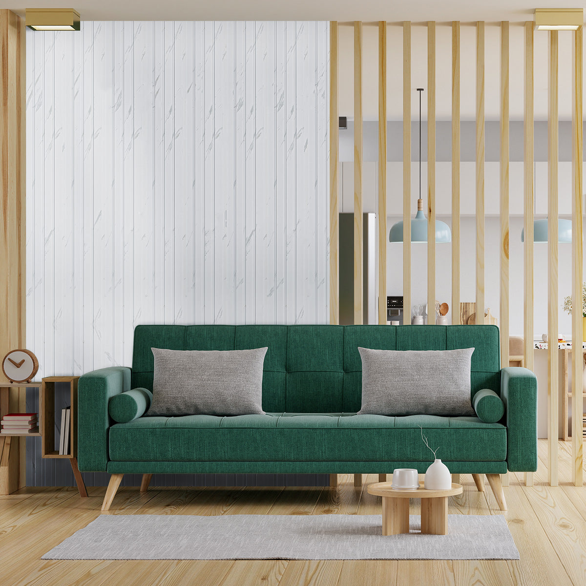 Set 5 panouri decorative, riflaj, polimer rigid, Naimeed D5471, 270x16x1cm, Alb
