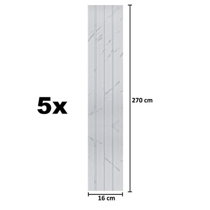 Set 5 panouri decorative, riflaj, polimer rigid, Naimeed D5471, 270x16x1cm, Alb
