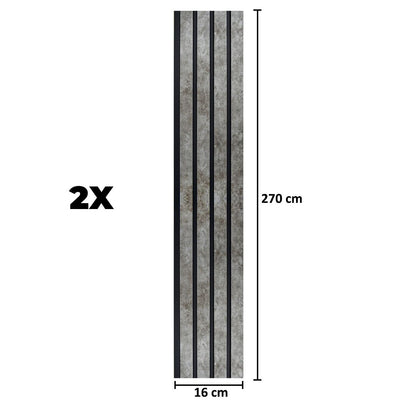 Set 2 panouri decorative, riflaj, polimer rigid, Naimeed D5472, 270x16x1cm, Gri