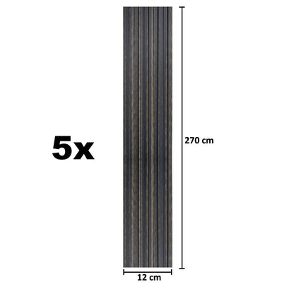 Set 5 panouri decorative, riflaj, polimer rigid, Naimeed D5497, 270x12x1cm, Negru