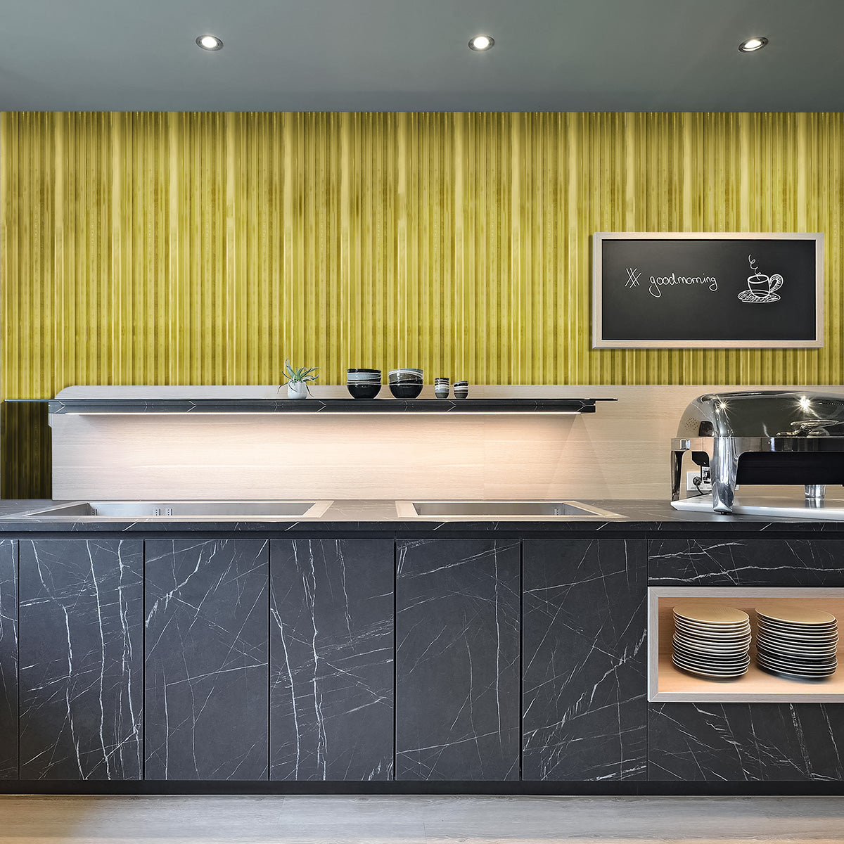 Set 5 panouri decorative, riflaj, polimer rigid, Naimeed D5498, 270x12x1cm, Auriu