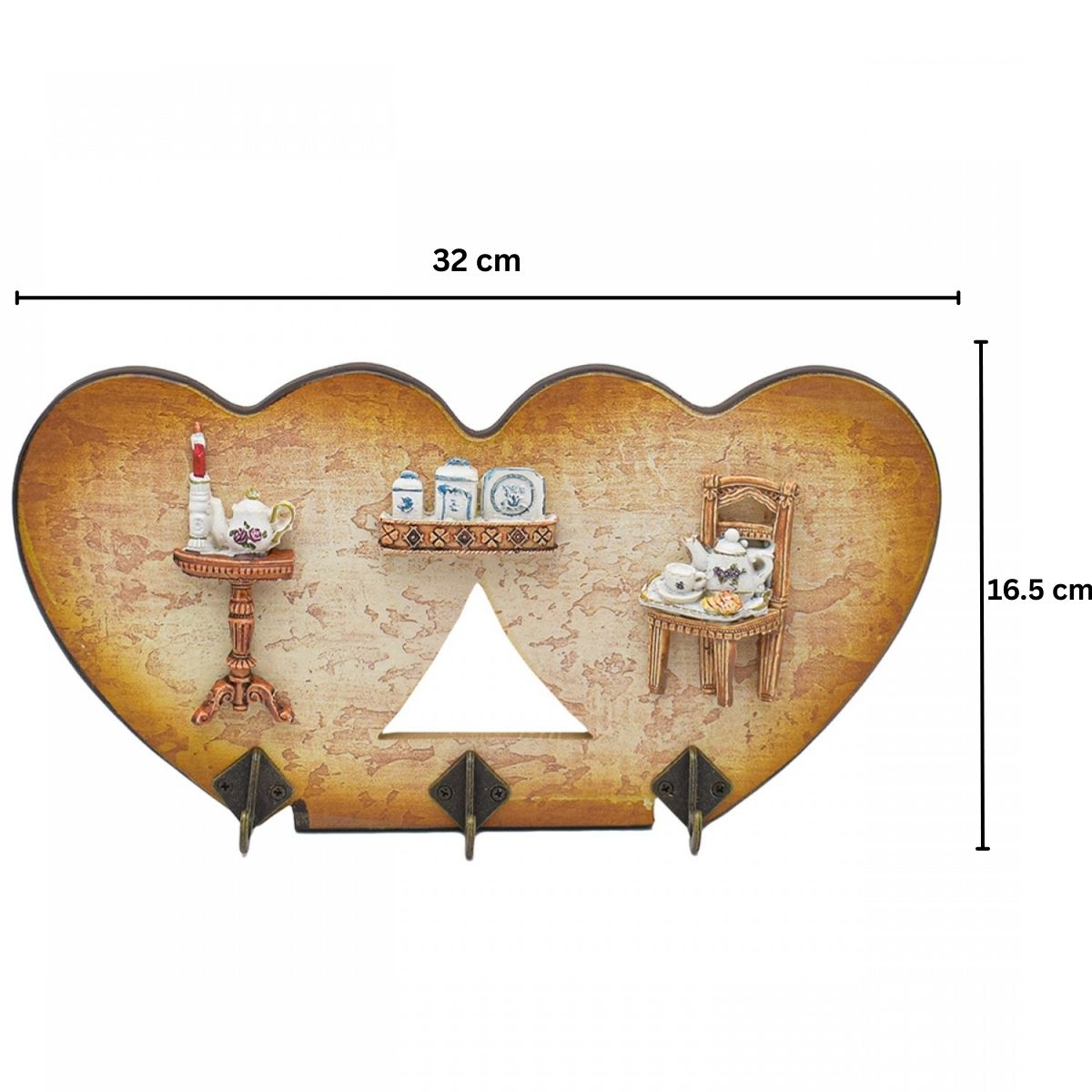Cuier decorativ cu 3 carlige, Naimeed D55-5, 32x16.5x1 cm, Maro