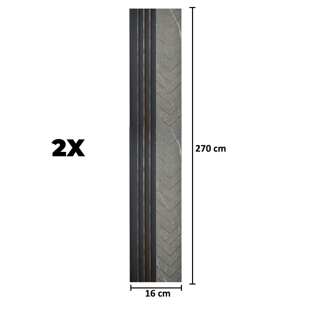 Set 2 panouri decorative, riflaj, polimer rigid, Naimeed D5503, 270x16x1cm, Gri