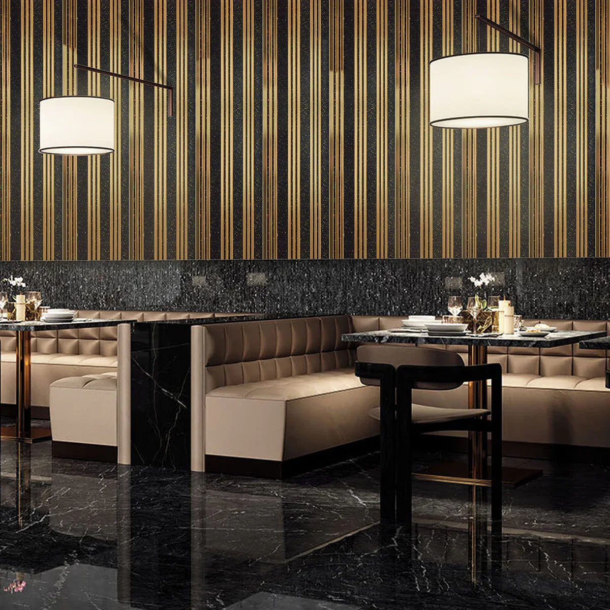 Set 5 panouri decorative, riflaj, polimer rigid, Naimeed D5504, 270x30x0.5cm, Negru/Auriu - 221.ro