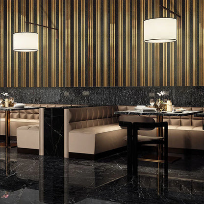 Set 5 panouri decorative, riflaj, polimer rigid, Naimeed D5504, 270x30x0.5cm, Negru/Auriu - 221.ro