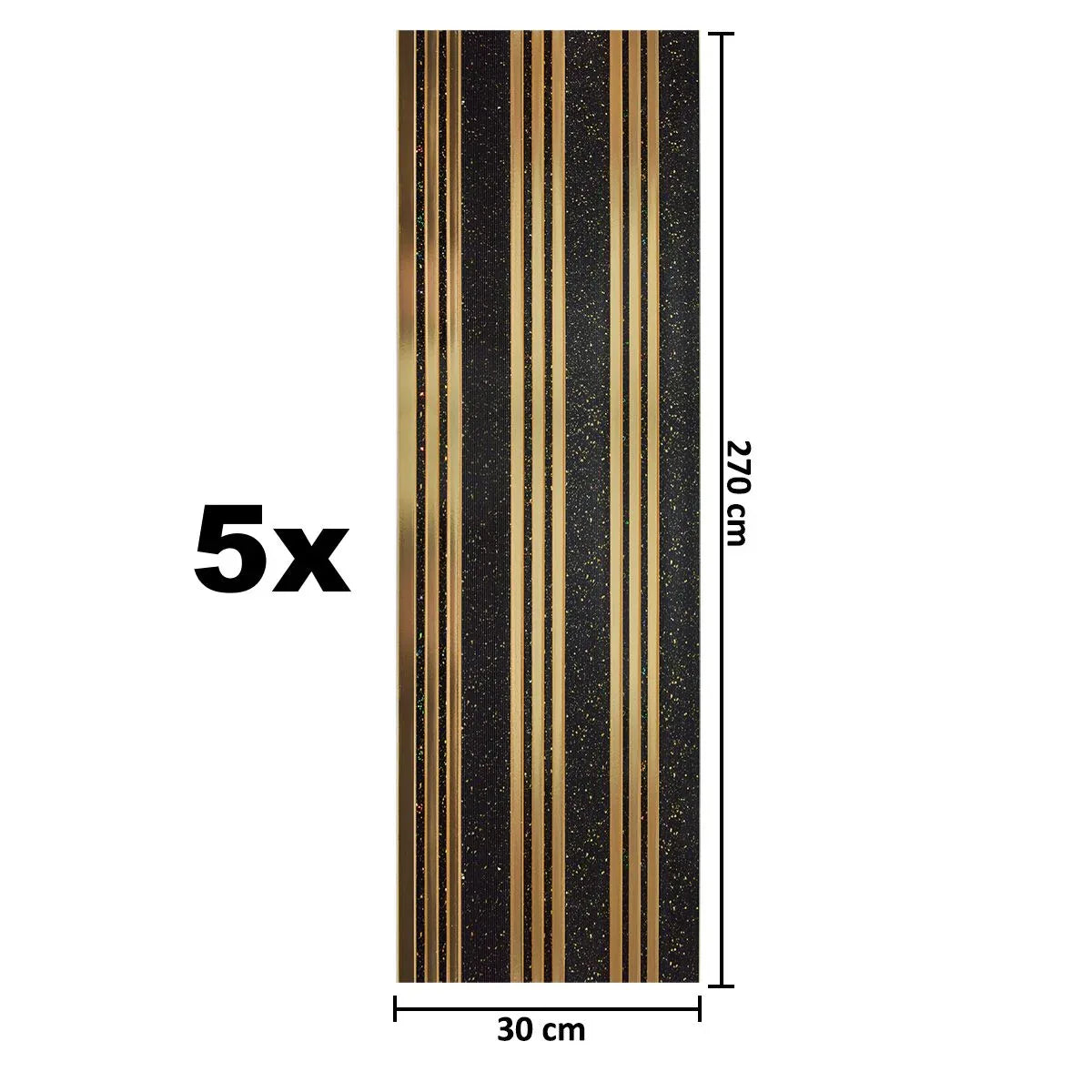 Set 5 panouri decorative, riflaj, polimer rigid, Naimeed D5504, 270x30x0.5cm, Negru/Auriu - 221.ro