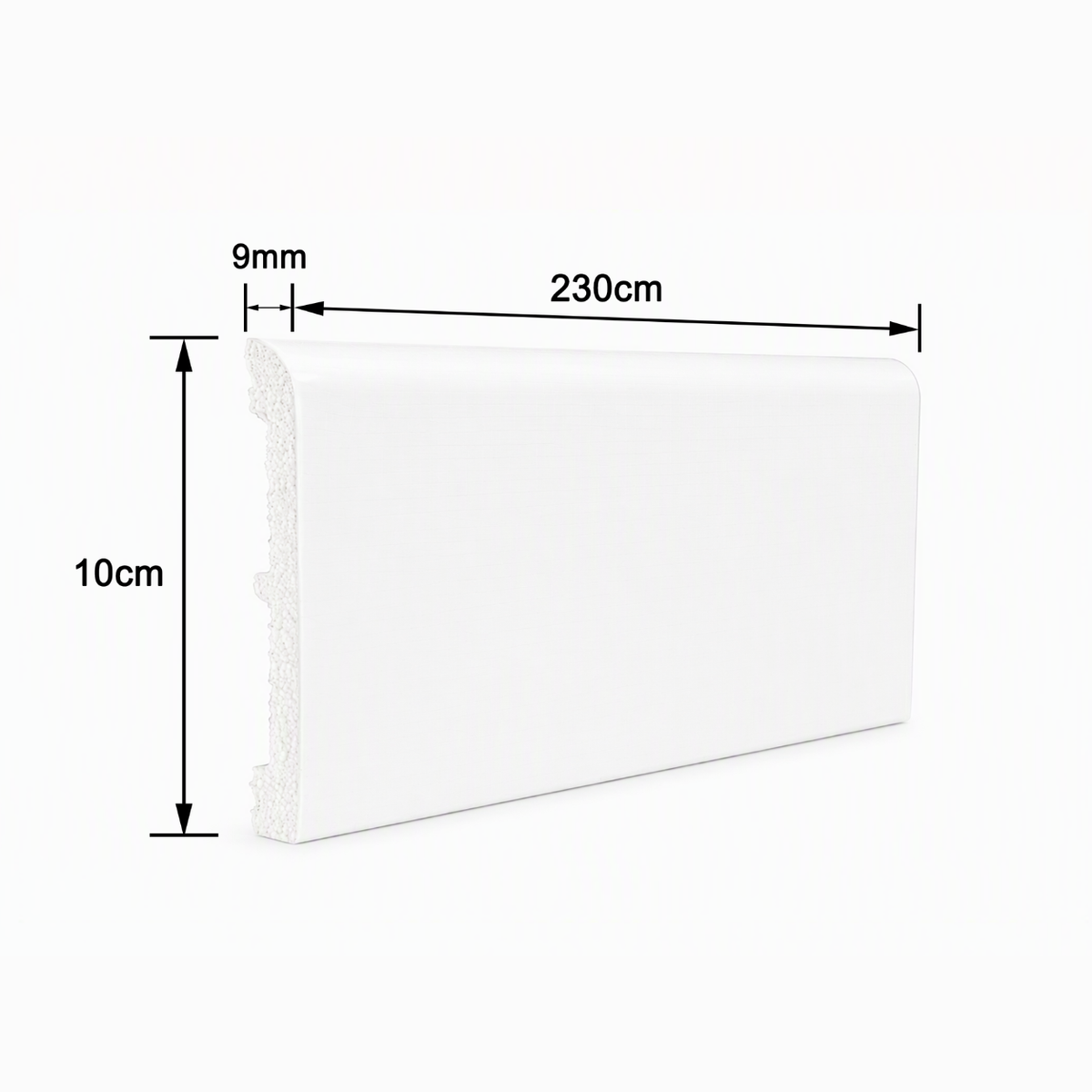 Plintă decorativă, polimer rigid, Naimeed D5513, Alb, 230 × 10 × 0.9 cm