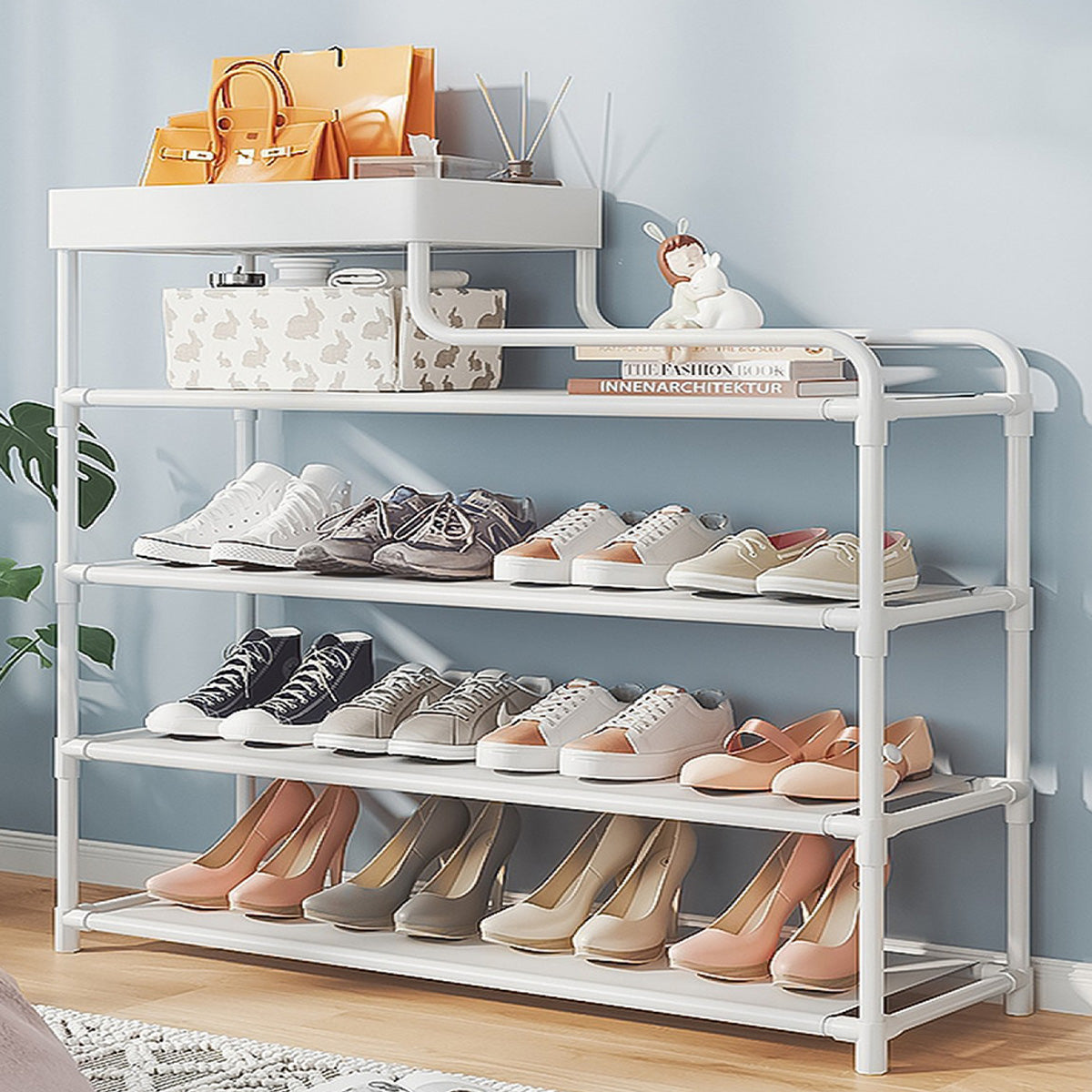 Pantofar, Naimeed D5549, raft incaltaminte, polita multifunctionala, 81 x 22 x 80 cm, alb