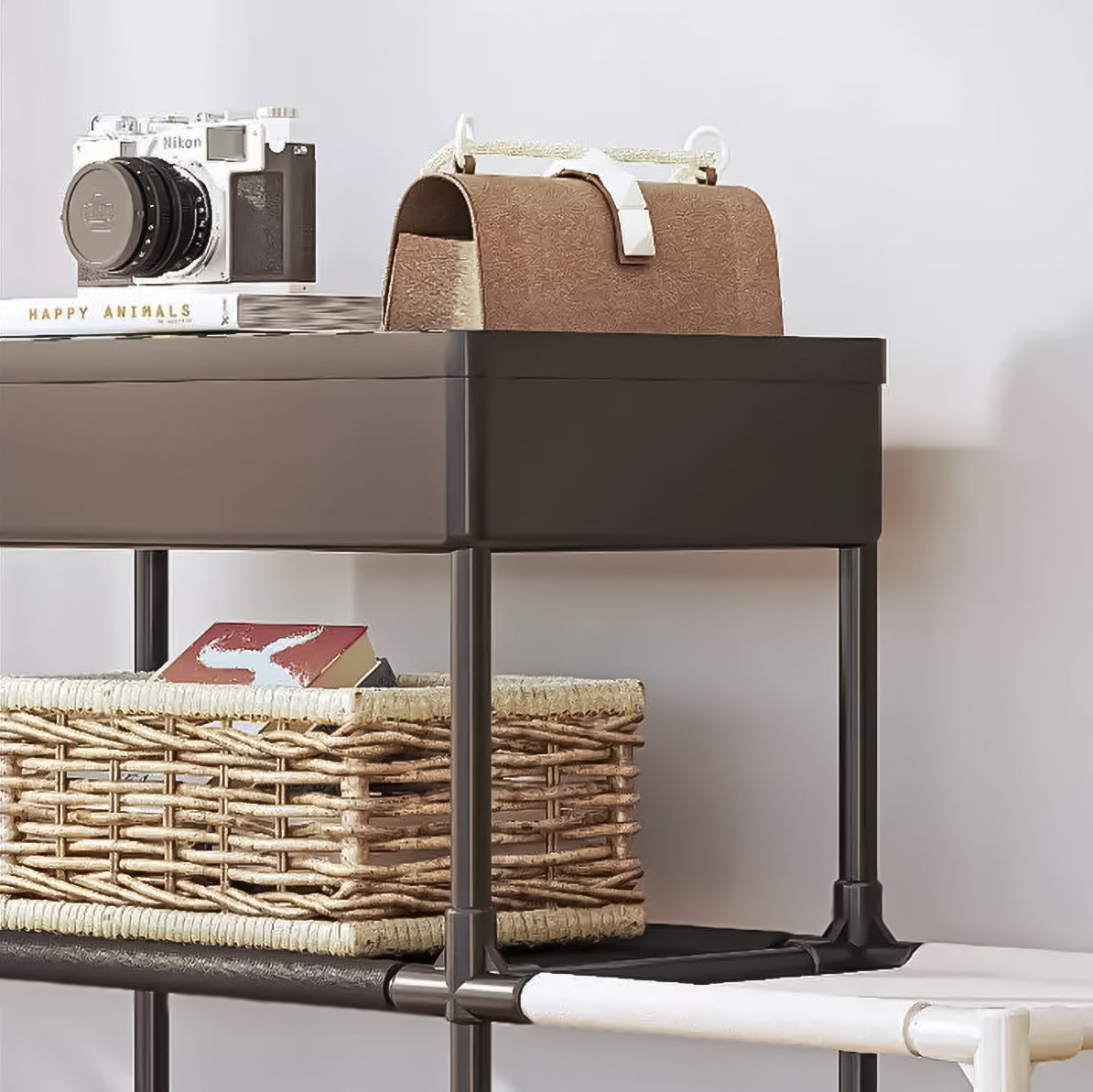 Pantofar, Naimeed D5545, raft incaltaminte, polita multifunctionala, 95 x 22 x 88 cm, alb-negru