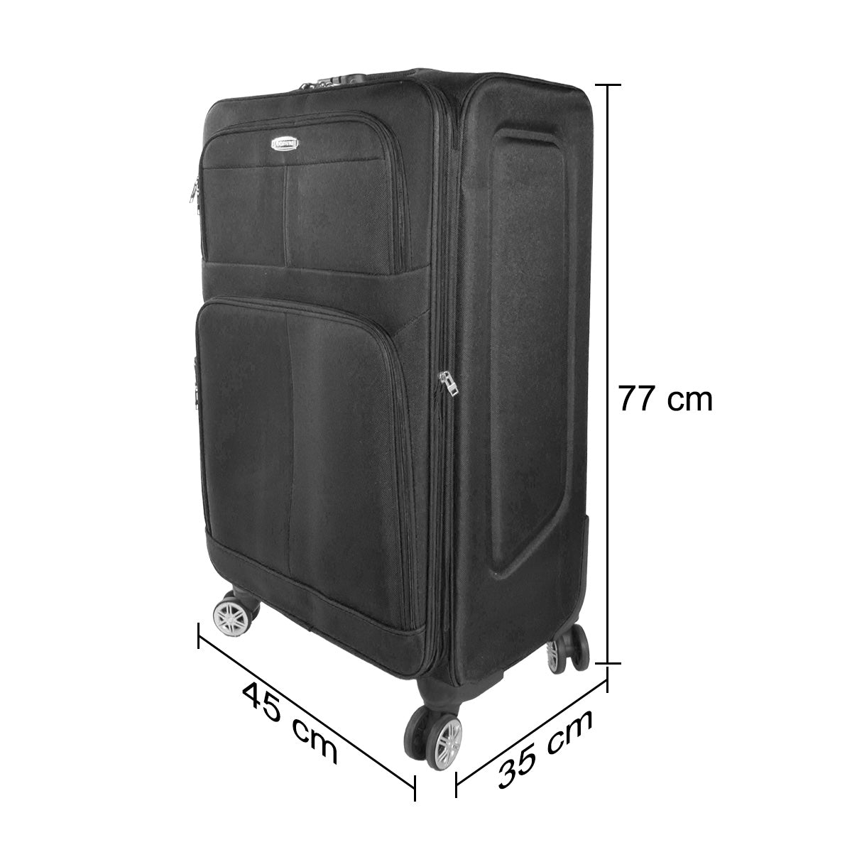 Set 3 trolere voiaj, Naimeed D5592, 4 roti duble 360 grade, material textil, inchidere cifru, Negru