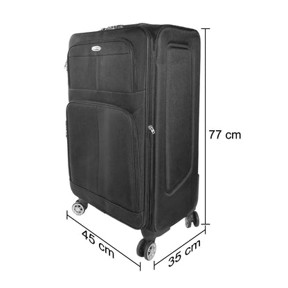 Set 3 trolere voiaj, Naimeed D5592, 4 roti duble 360 grade, material textil, inchidere cifru, Negru