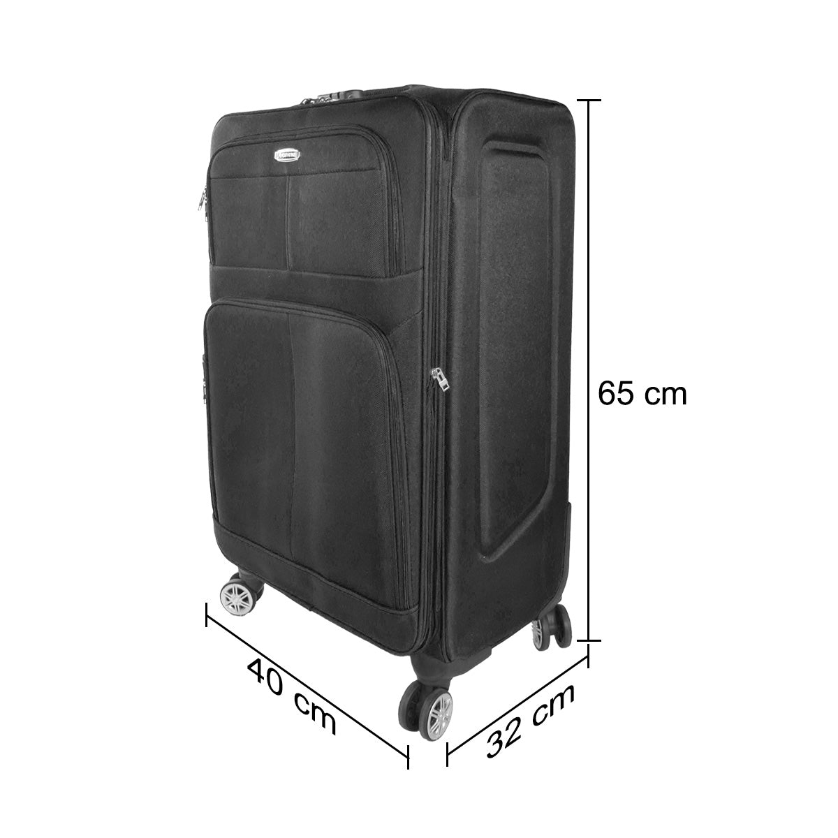 Set 3 trolere voiaj, Naimeed D5592, 4 roti duble 360 grade, material textil, inchidere cifru, Negru