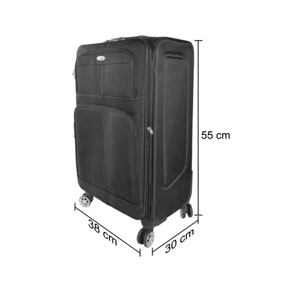 Set 3 trolere voiaj, Naimeed D5592, 4 roti duble 360 grade, material textil, inchidere cifru, Negru