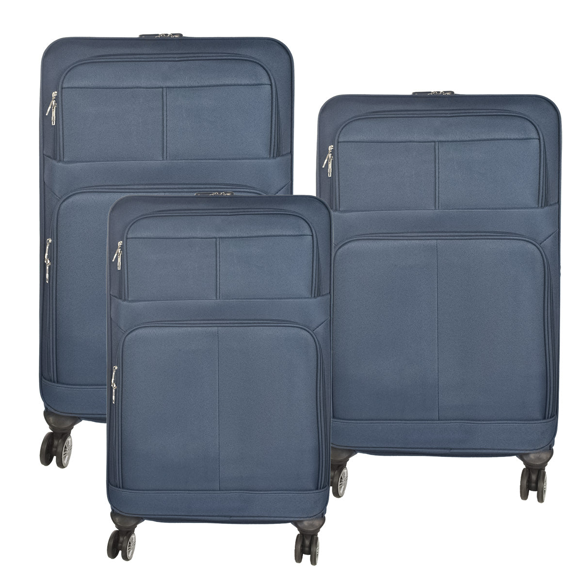Set 3 trolere voiaj, Naimeed D5593, 4 roti duble 360 grade, material textil, inchidere cifru, Albastru