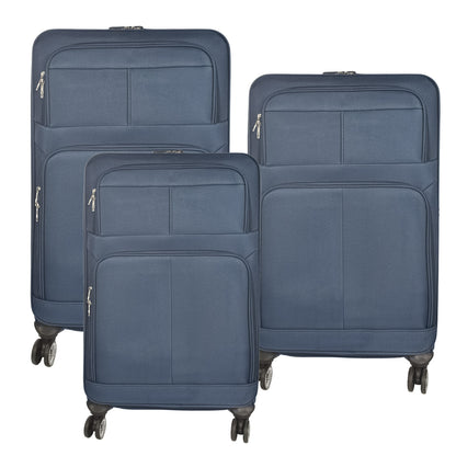 Set 3 trolere voiaj, Naimeed D5593, 4 roti duble 360 grade, material textil, inchidere cifru, Albastru