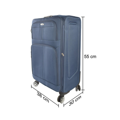 Set 3 trolere voiaj, Naimeed D5593, 4 roti duble 360 grade, material textil, inchidere cifru, Albastru