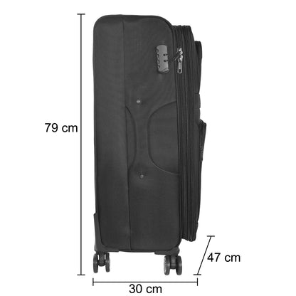 Set 3 trolere voiaj, Naimeed D5595, 4 roti duble 360 grade, material textil, inchidere cifru, Negru