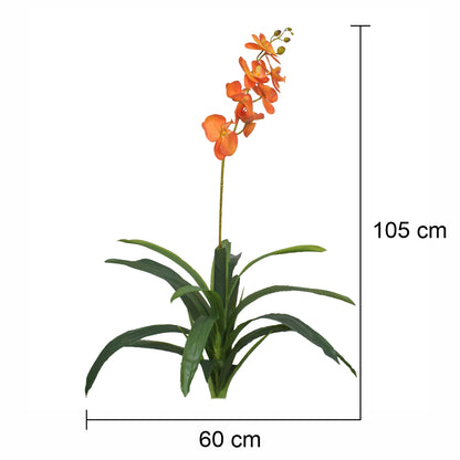 Floare artificiala, Orhidee fara ghiveci, Naimeed D5623, 105x60 cm, Portocaliu