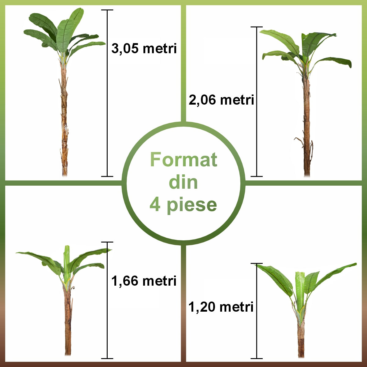 Copac artificial, Banan Musa fara ghiveci, Naimeed D5649, 305x120 cm, Verde
