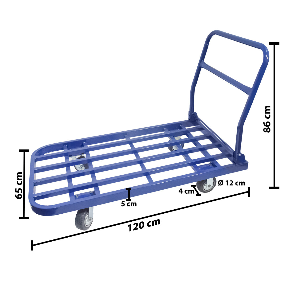 Carucior pliabil, platforma transport marfa, Naimeed D5653, roti silentioase, 120x65x86cm, 400kg, Albastru