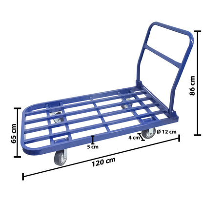 Carucior pliabil, platforma transport marfa, Naimeed D5653, roti silentioase, 120x65x86cm, 400kg, Albastru