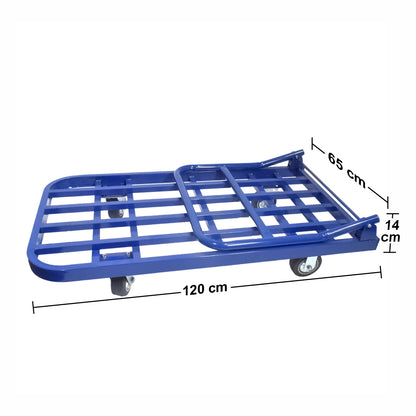 Carucior pliabil, platforma transport marfa, Naimeed D5653, roti silentioase, 120x65x86cm, 400kg, Albastru