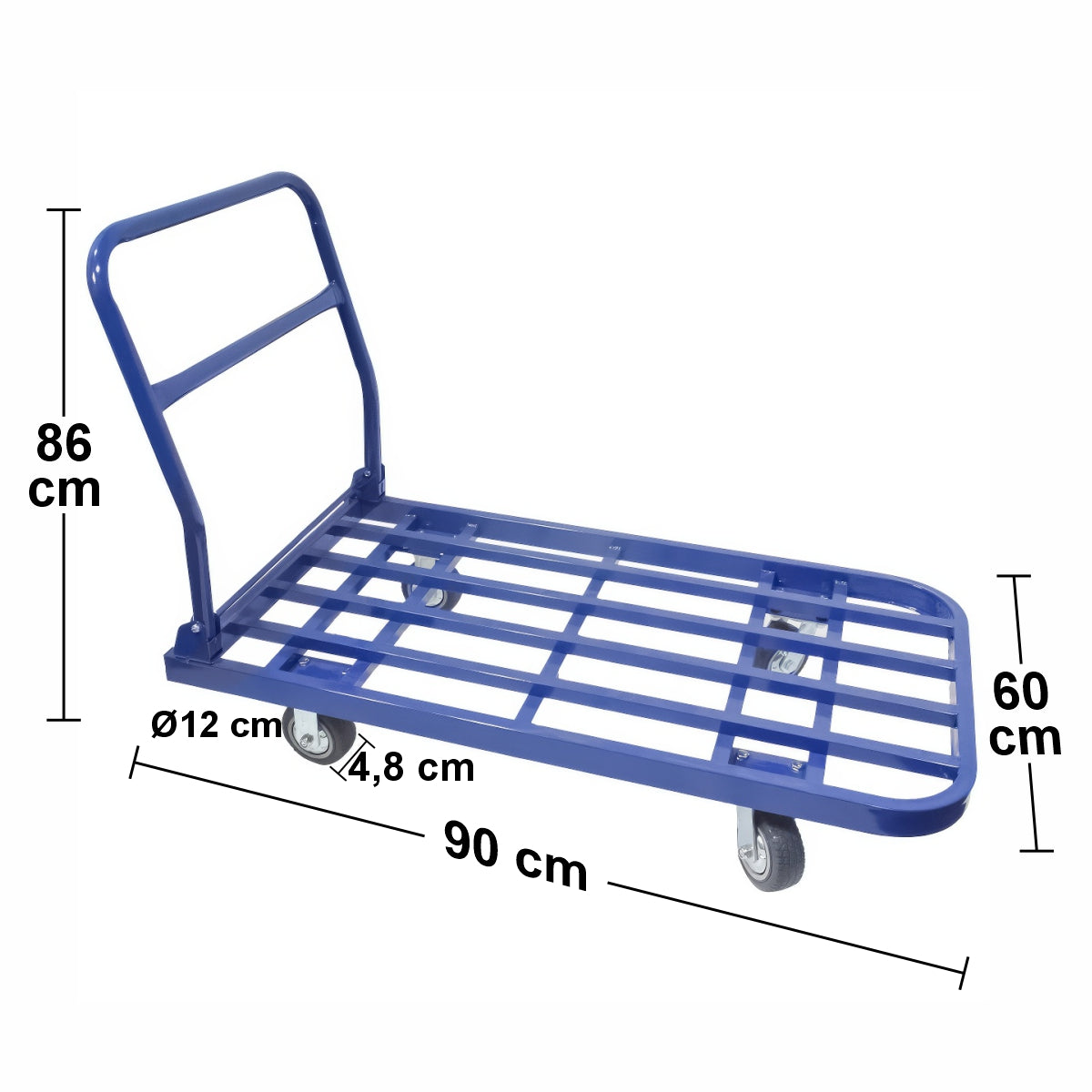 Carucior pliabil, platforma transport marfa, Naimeed D5654, roti silentioase, 90x60x86cm, 300kg, Albastru