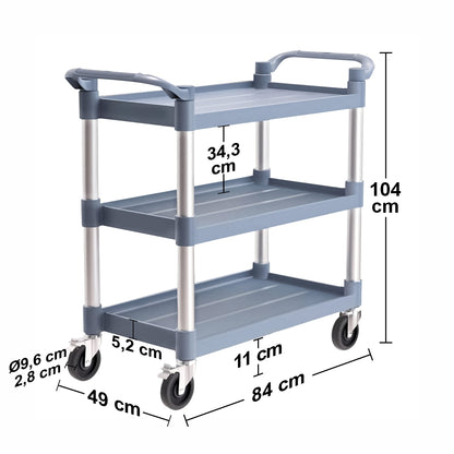 Carucior servire, 3 rafturi, Naimeed D5656, roti 360, sistem de blocare, manere ergonomice, 84x49x104cm, 75kg, Albastru