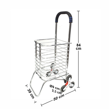 Carucior de piata pliabil, din aluminiu, Naimeed D5663, 6 roti, 30 L, 50x39x91 cm, 20kg, Argintiu