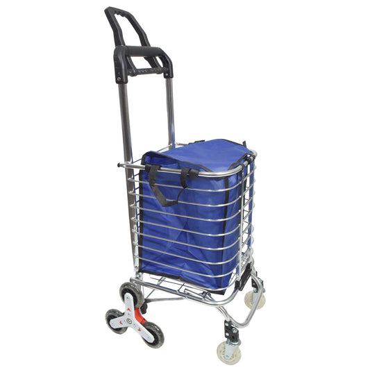 Carucior de piata pliabil, din aluminiu, Naimeed D5664, 8 roti silentioase, 30 L, 47x38x90cm, 20kg, Albastru