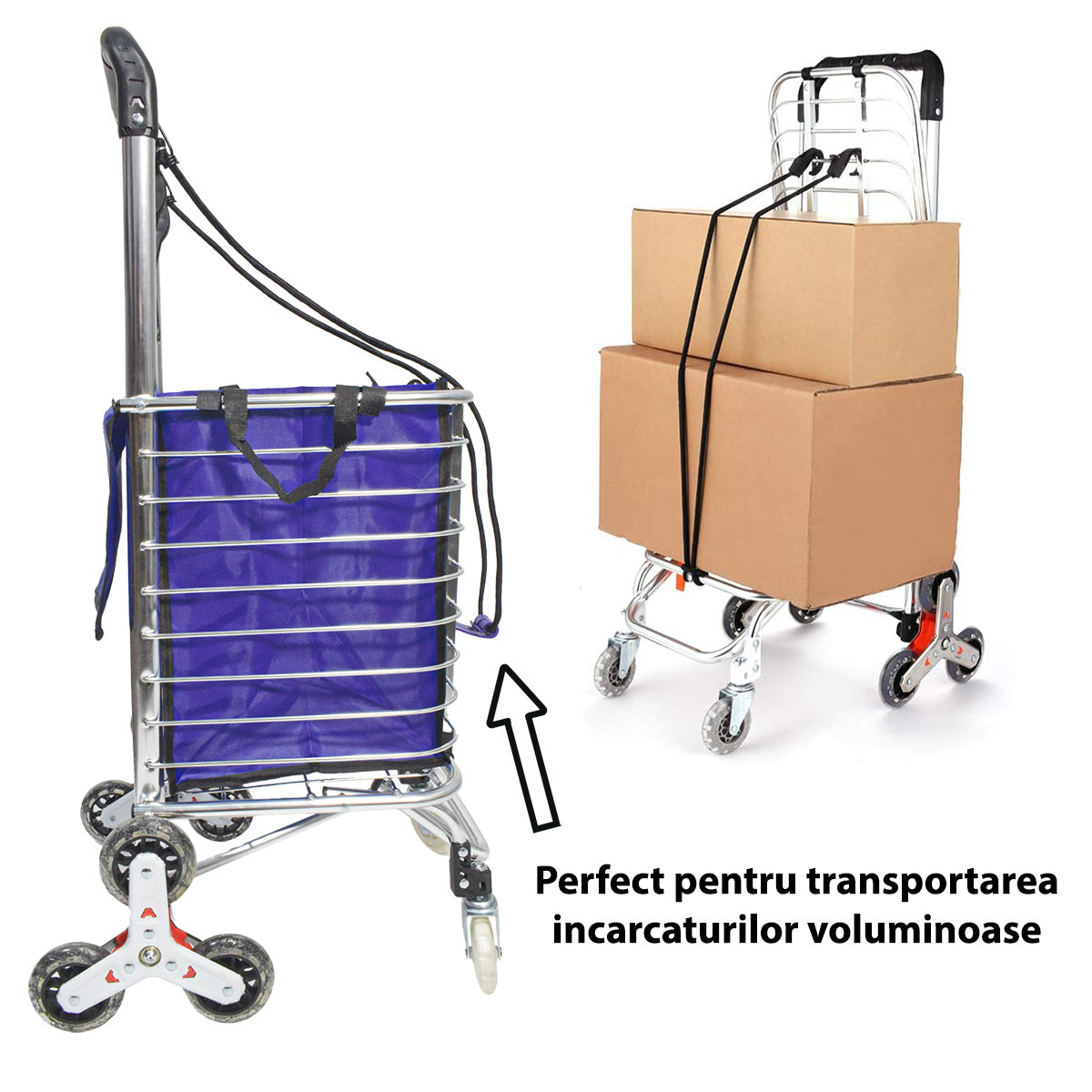 Carucior de piata pliabil, din aluminiu, Naimeed D5665, 8 roti silentioase, 30 L, 47x38x90cm, 20kg, Mov