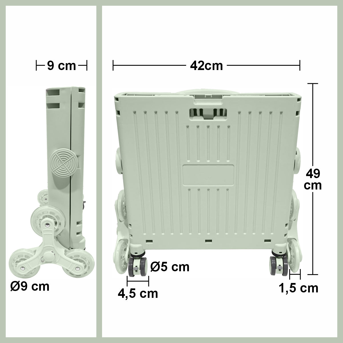 Carucior pliabil, Naimeed D5673, 8 roti, sistem blocare si rulare lina, maner extensibil, capac retractabil, 45 L, 30kg, 43x40x48cm, Turcoaz