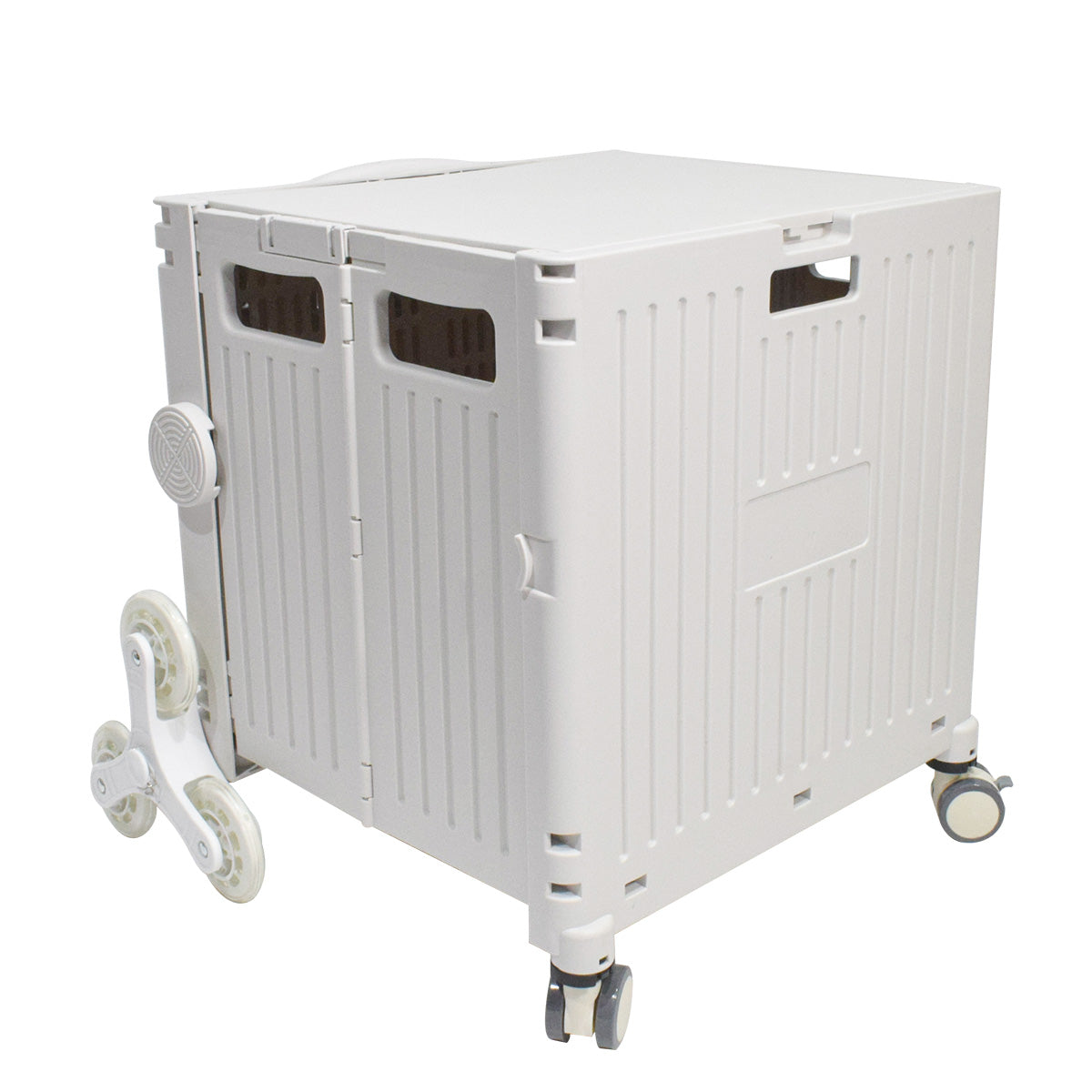 Carucior pliabil, Naimeed D5674, 8 roti, sistem blocare si rulare lina, maner extensibil, capac retractabil, 45L, 30kg, 43x40x48cm, Alb