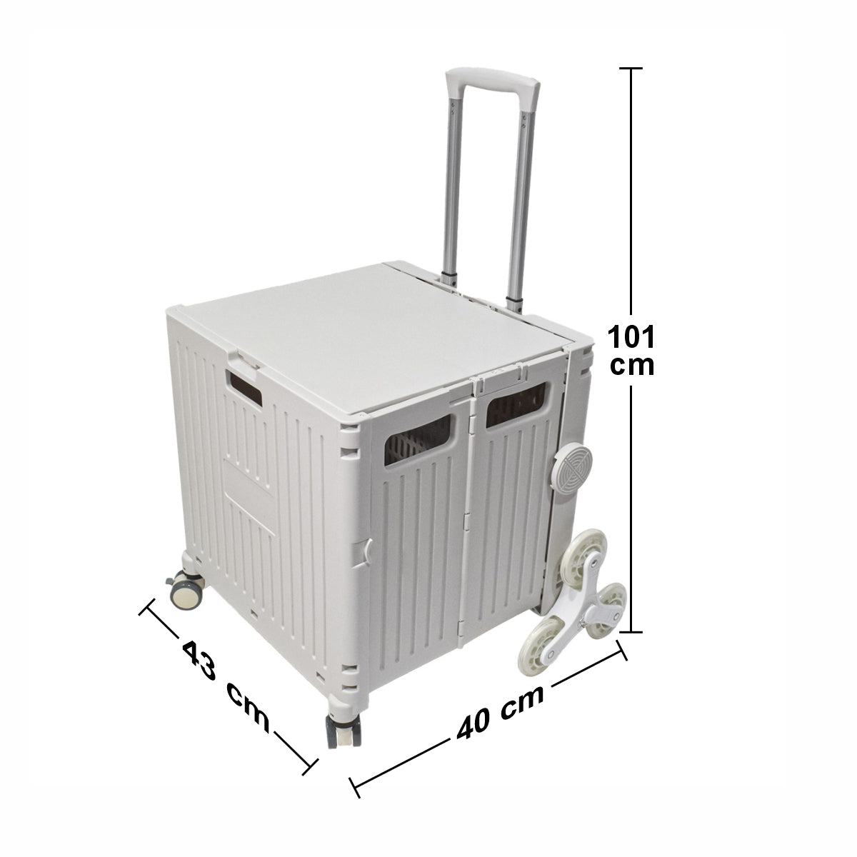 Carucior pliabil, Naimeed D5674, 8 roti, sistem blocare si rulare lina, maner extensibil, capac retractabil, 45L, 30kg, 43x40x48cm, Alb