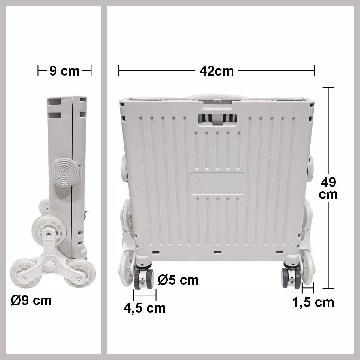 Carucior pliabil, Naimeed D5674, 8 roti, sistem blocare si rulare lina, maner extensibil, capac retractabil, 45L, 30kg, 43x40x48cm, Alb