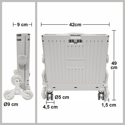 Carucior pliabil, Naimeed D5674, 8 roti, sistem blocare si rulare lina, maner extensibil, capac retractabil, 45L, 30kg, 43x40x48cm, Alb