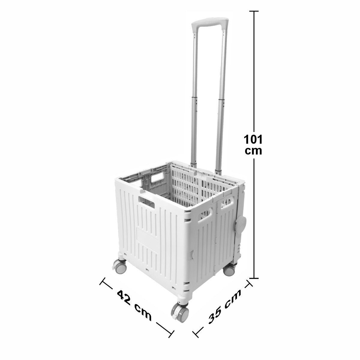 Carucior pliabil, Naimeed D5676, sistem blocare, maner extensibil, capac retractabil, 30 L, 30kg, 39x35x48cm, Alb