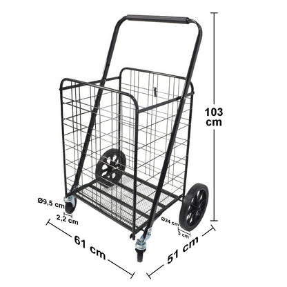Carucior de cumparaturi pliabil, Naimeed D5677, roti silentioase, maner ergonomic, 90L, 50kg, 61x51x103cm, Negru