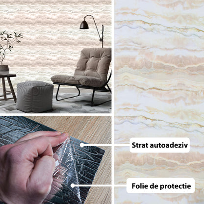 Rola panou autoadeziv, Naimeed D5687, design modern, 2mm grosime, 60x300cm, Crem