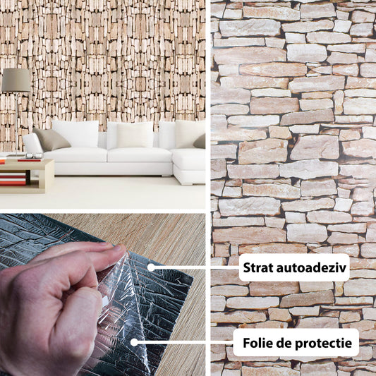Rola panou autoadeziv, Naimeed D5691, design modern, 2mm grosime, 60x300cm, Piatra