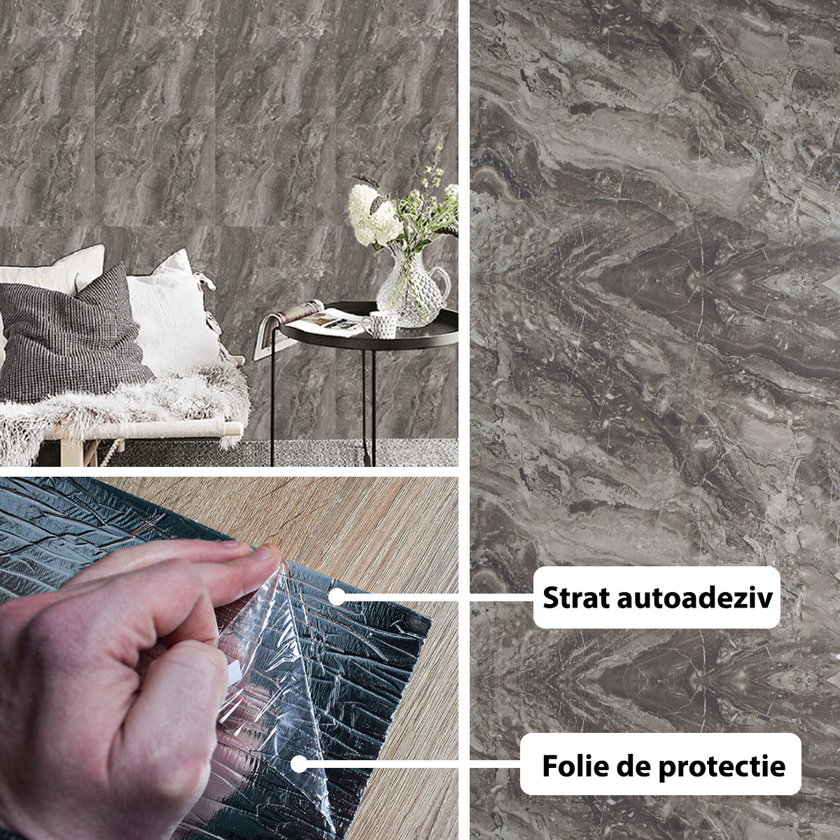 Rola panou autoadeziv, Naimeed D5698, design modern, 2mm grosime, 60x300cm, Gri