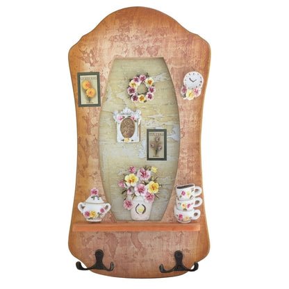 Cuier decorativ cu 2 carlige duble, Naimeed D57-4, 19.5x36.5x1 cm, Maro