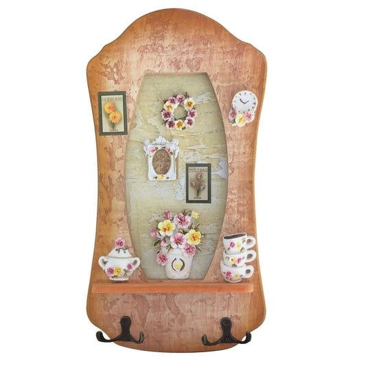 Cuier decorativ cu 2 carlige duble, Naimeed D57-4, 19.5x36.5x1 cm, Maro