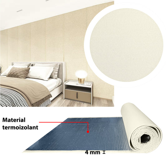 Rola tapet autoadeziv, panzat, 4mm grosime, Naimeed D5726, design elegant, termoizolant, 65x280cm, Crem