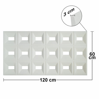 Set 4 x Panou Decorativ 3D, Naimeed D5767, ultrausor, design elegant, PU, 120 x 60 x 3 cm, Alb
